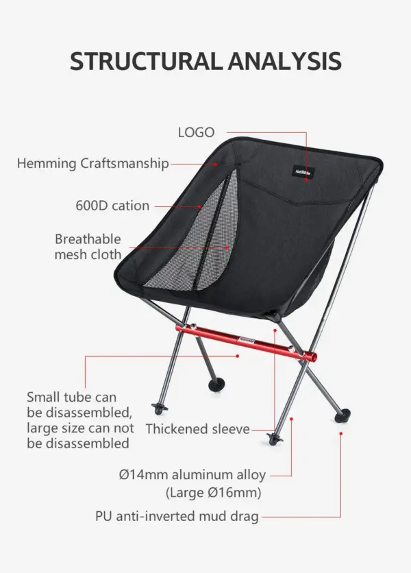Scaun Portabil YL05 Moon Chair Negru - imagine 3